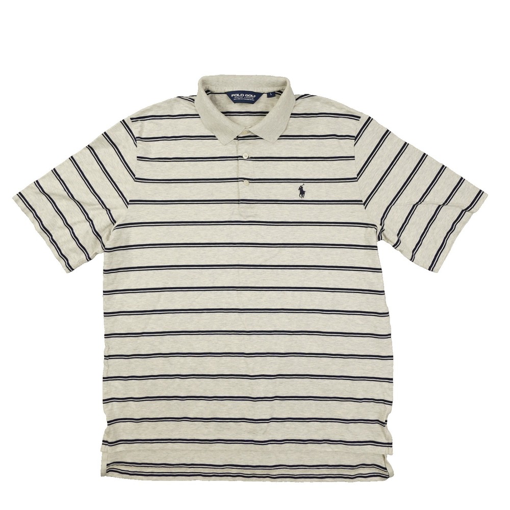 Polo Golf Ralph Lauren Polo Shirt Men's Large Grey Stripe Pima‎ Cotton Preppy